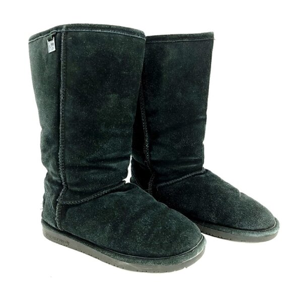BearPaw Shoes - Bearpaw Women's 6 Suede Black Slip-On Modern Winter Boots Sheepskin Lined